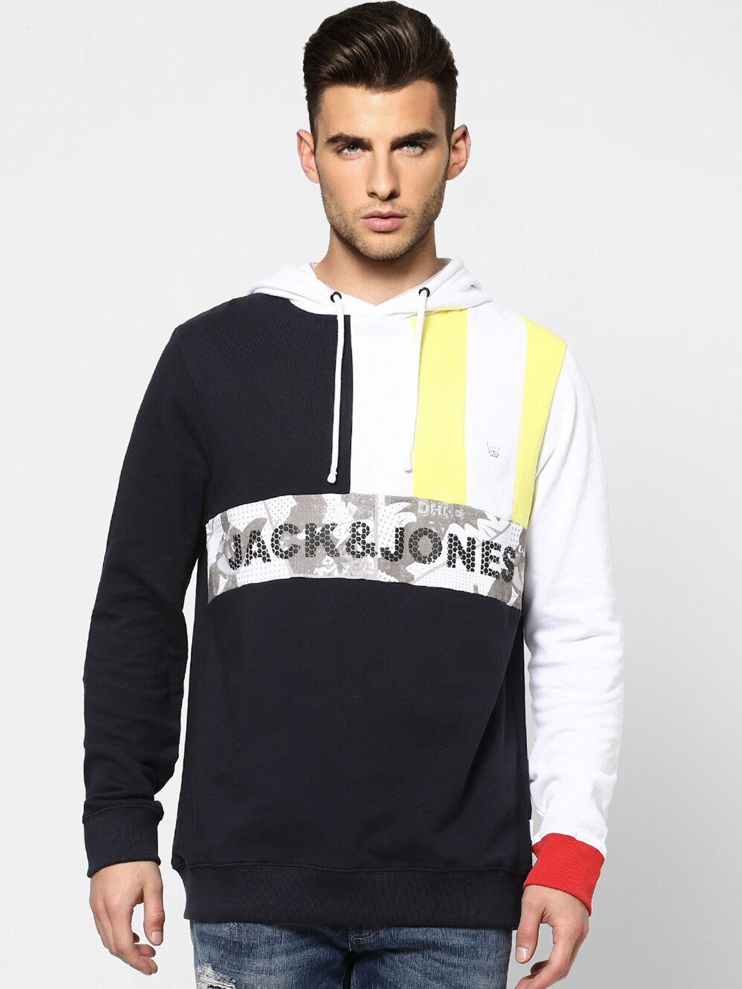 

Jack & Jones Men Multicoloured Colourblocked Hooded Sweatshirt, Multi