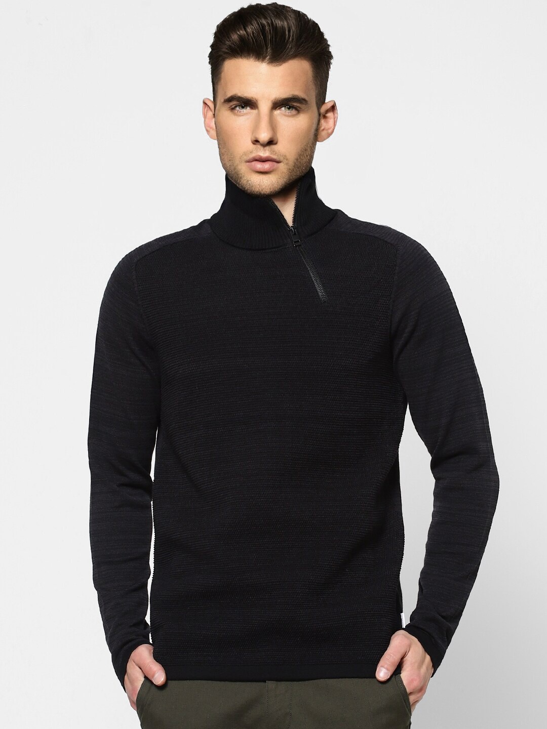 

Jack & Jones Men Black Pullover with Zip Detail