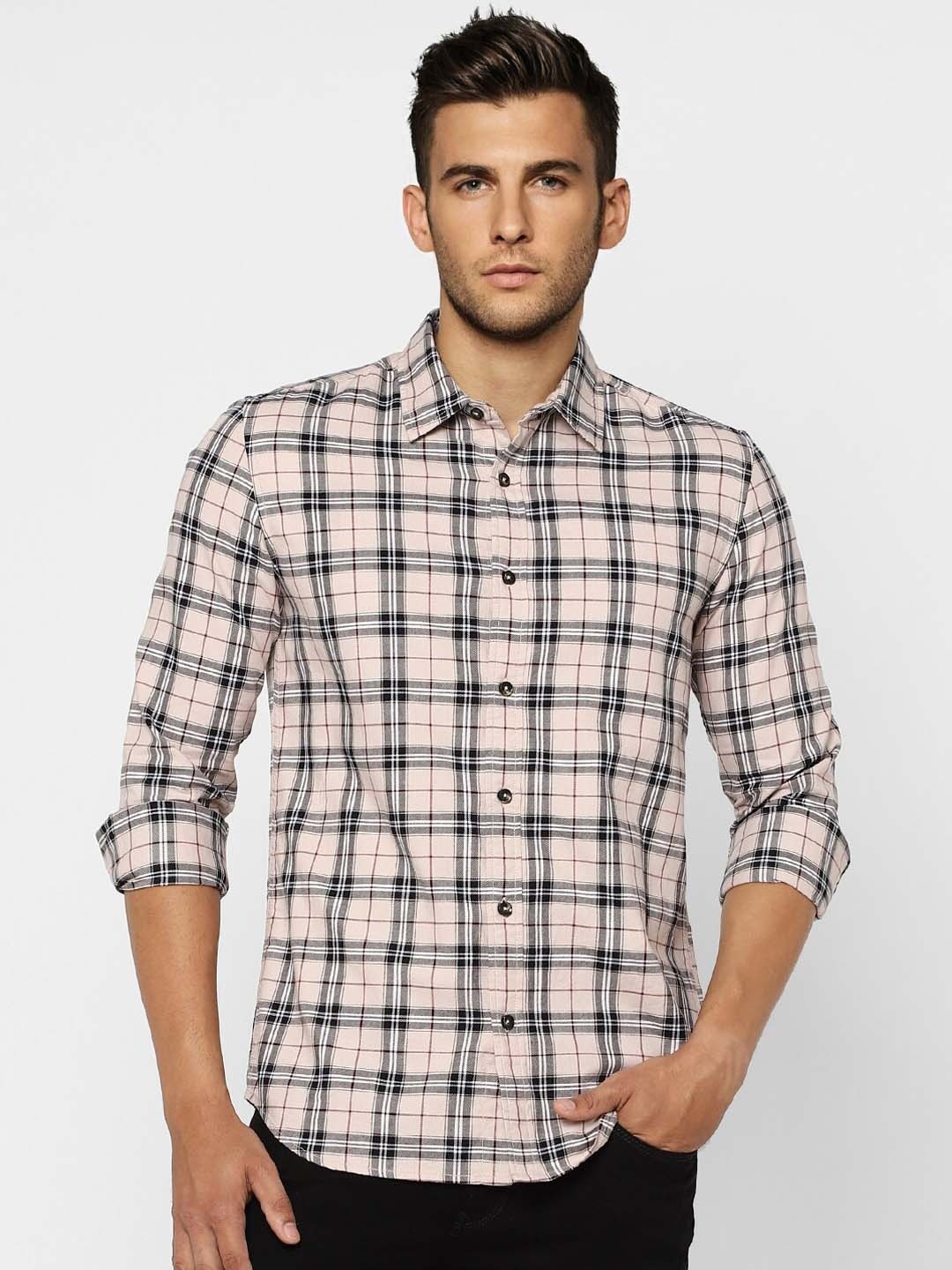 

Jack & Jones Men Pink Slim Fit Tartan Checks Opaque Checked Casual Shirt