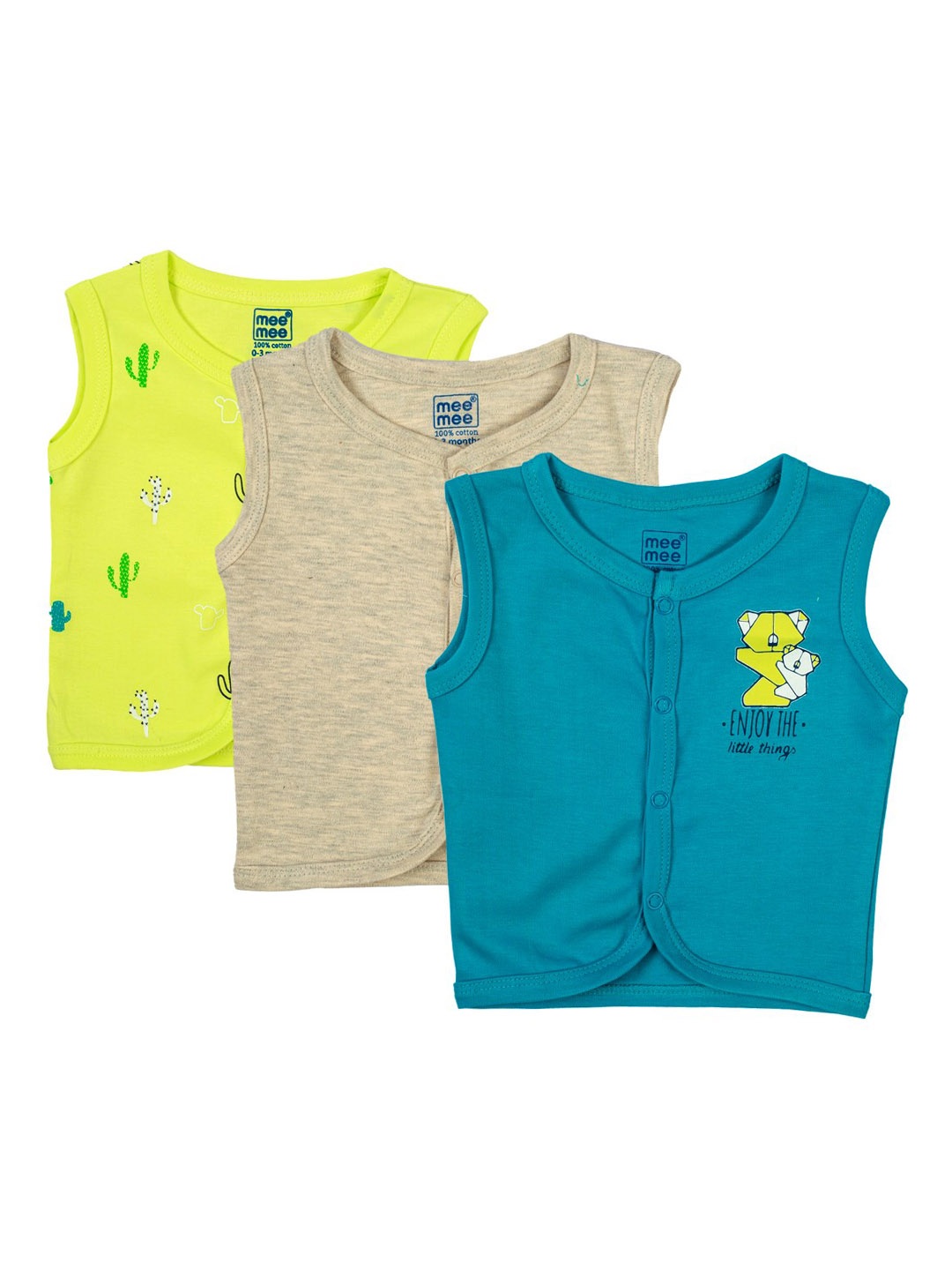 

MeeMee Infant Kids Pack Of 3 Printed Cotton Jhablas, Lime green