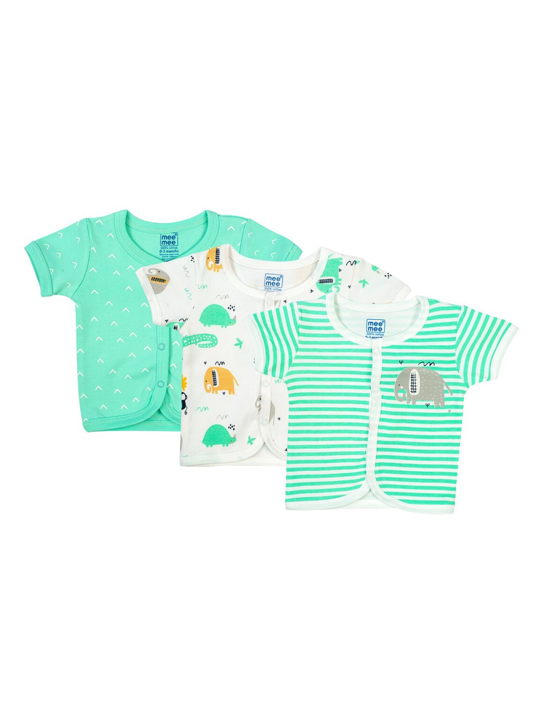 

MeeMee Boys Infant Kids Pack Of 3 Printed Cotton Jhablas, White