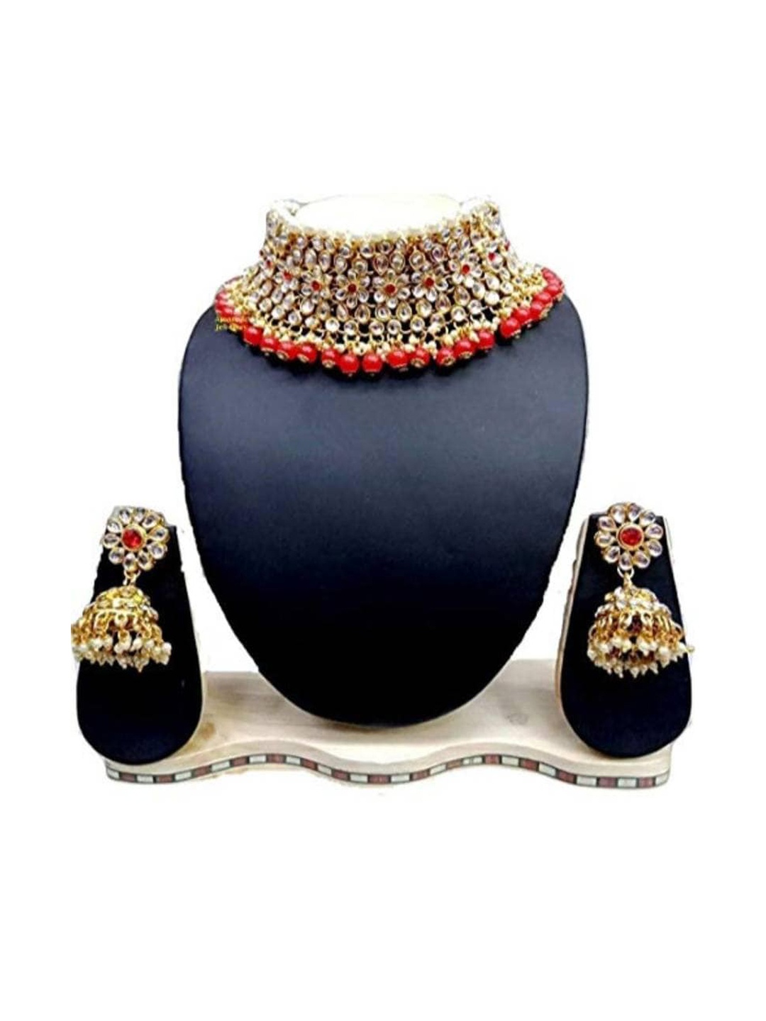 

Mirraw Gold-Plated & Red Kundan Jewellery Set