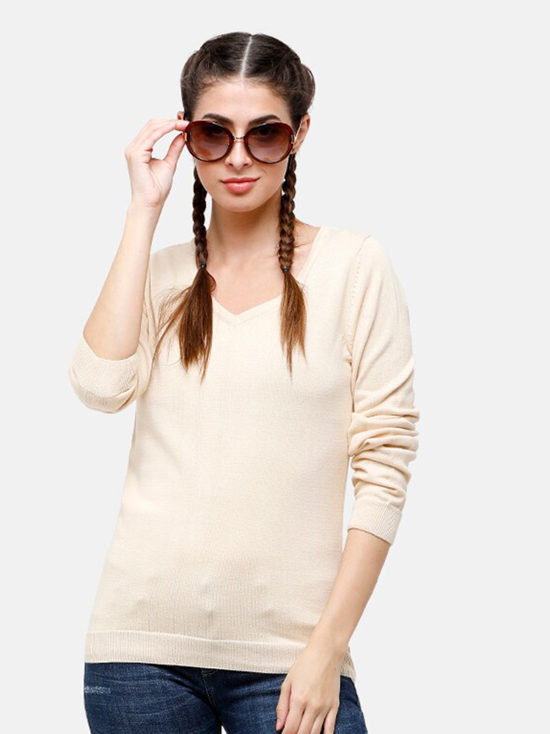 

98 Degree North Women Cream-Coloured Pullover
