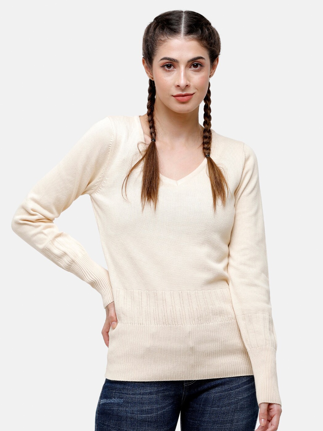 

98 Degree North Women Cream-Coloured Pullover