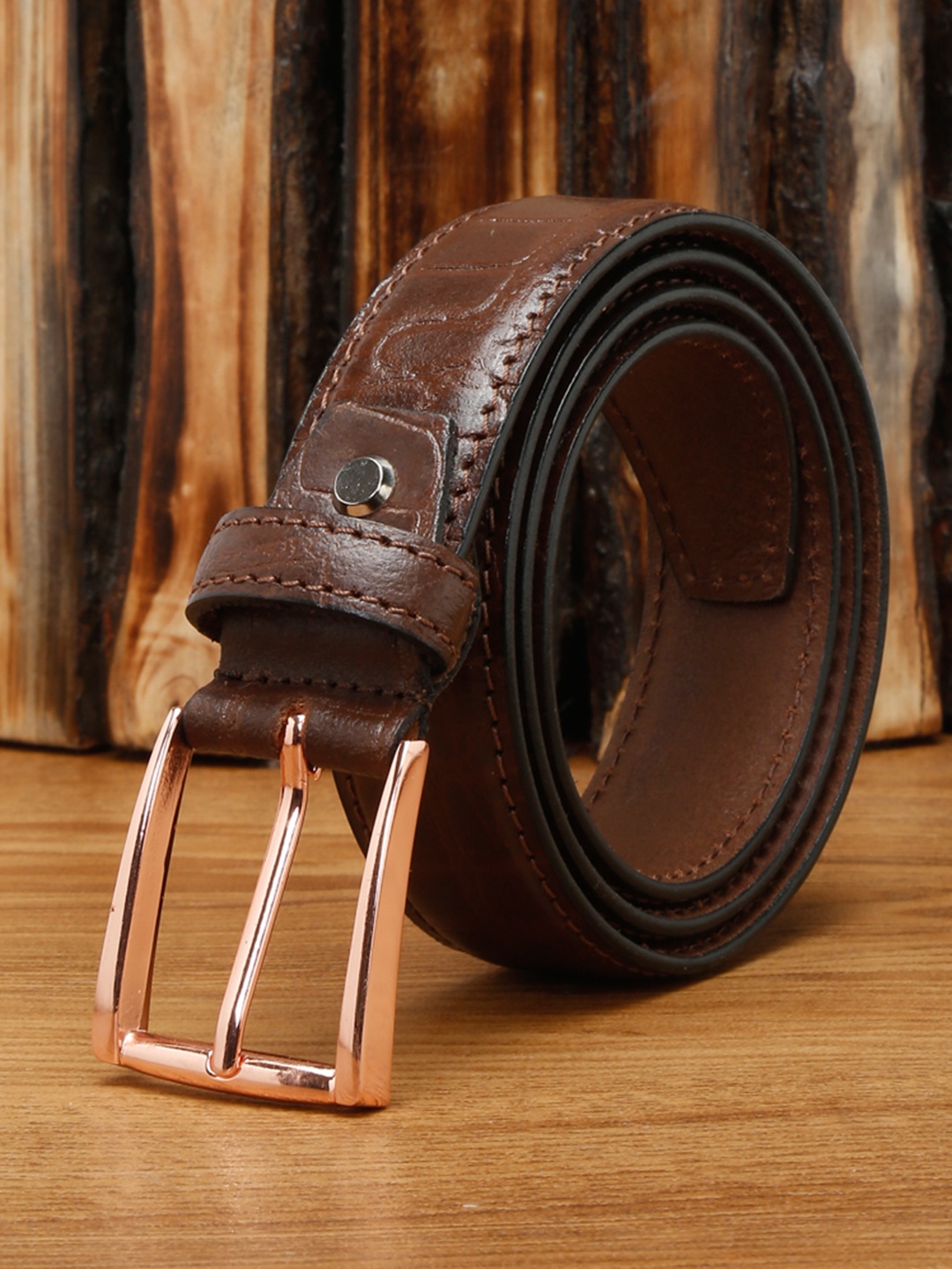 

LOUIS STITCH Men Brown Textured Leather Belt