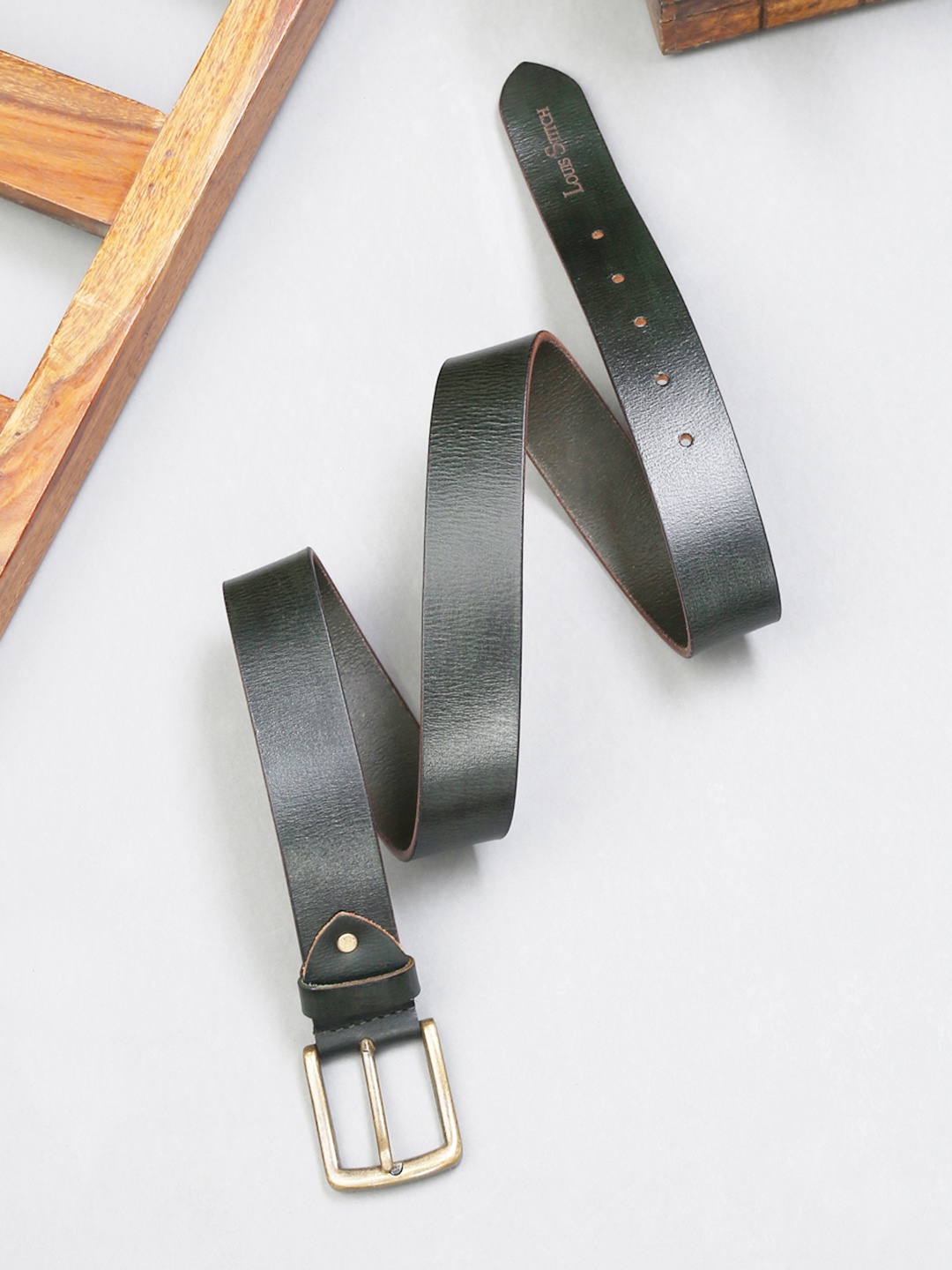 LOUIS STITCH Men Premium Leather Casual Belt, Green