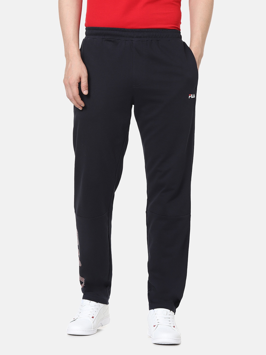 

FILA Men Navy Blue Solid Track Pants, Black