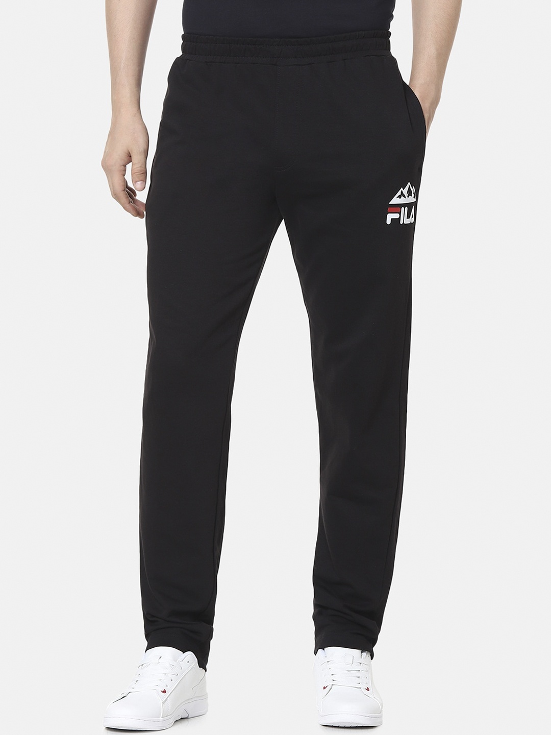 

FILA Men Black & White Brand Logo Printed Track Pants