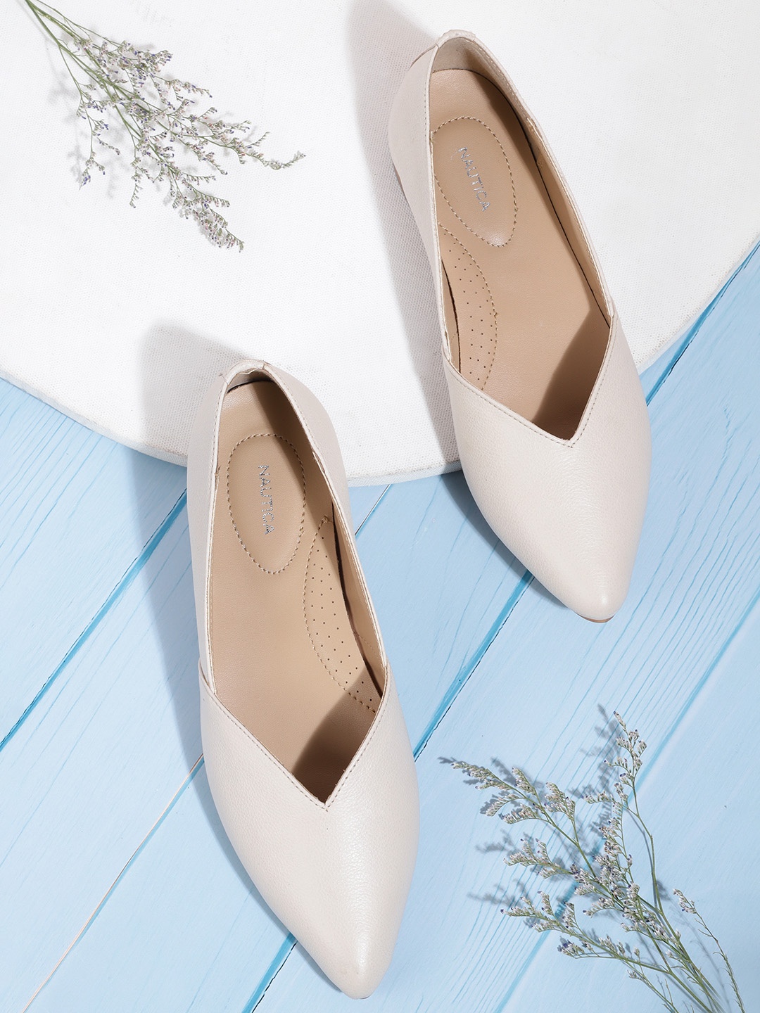 

Nautica Women Off-White Solid Leather Ballerinas