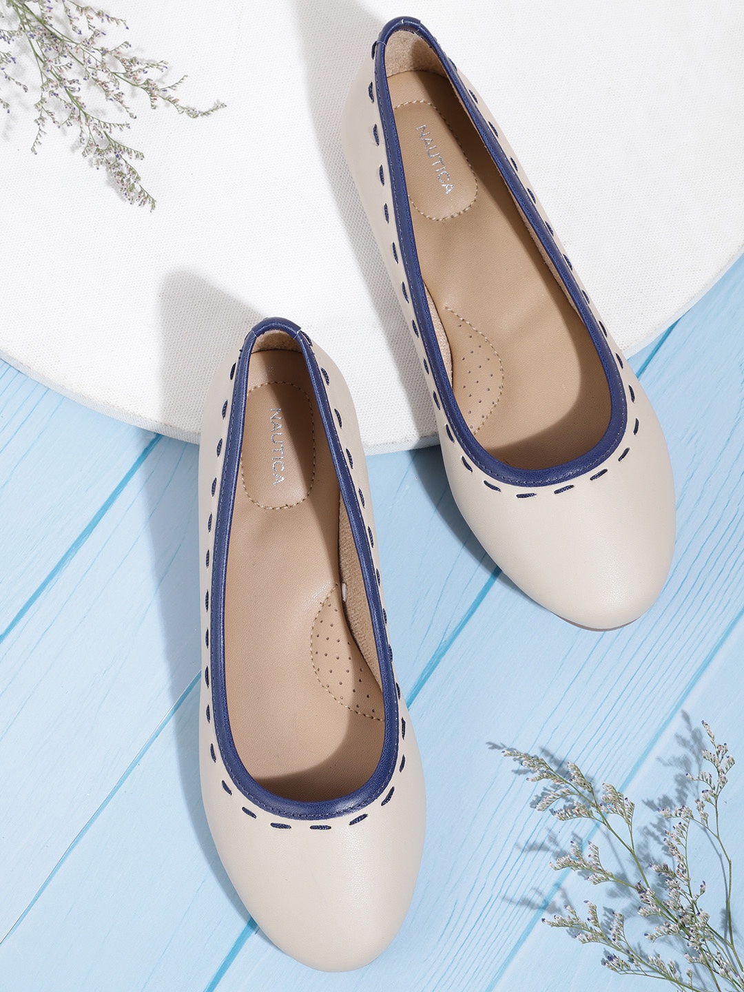 

Nautica Women Beige Solid Leather Ballerinas