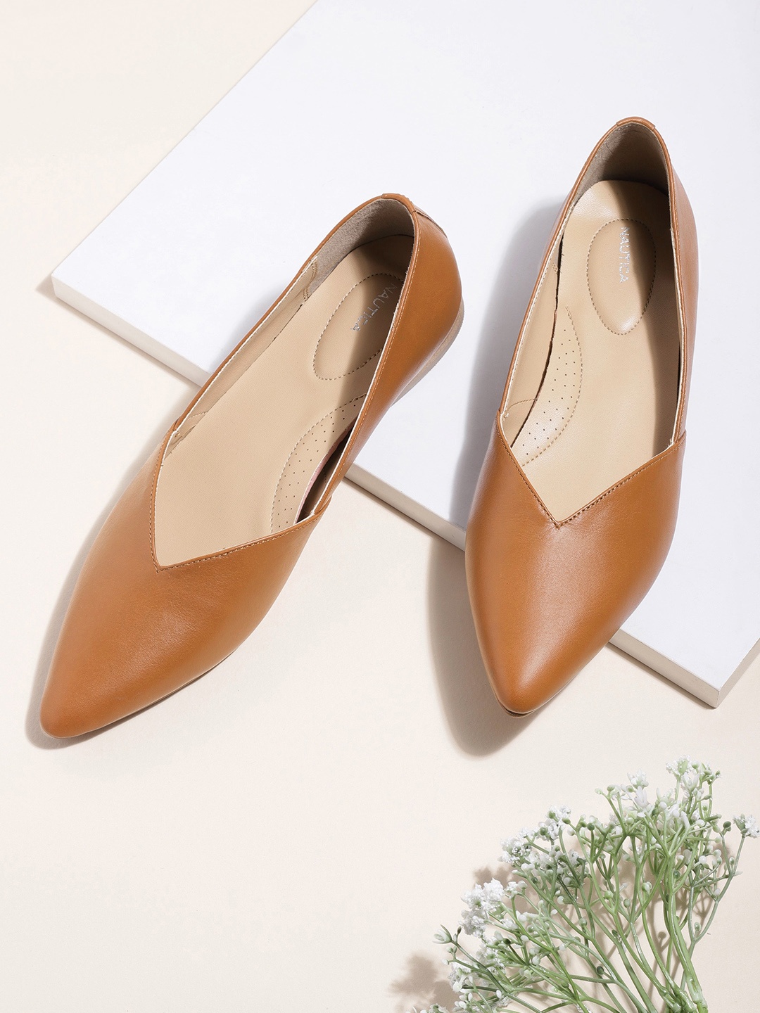 

Nautica Women Tan Brown Solid Leather Ballerinas