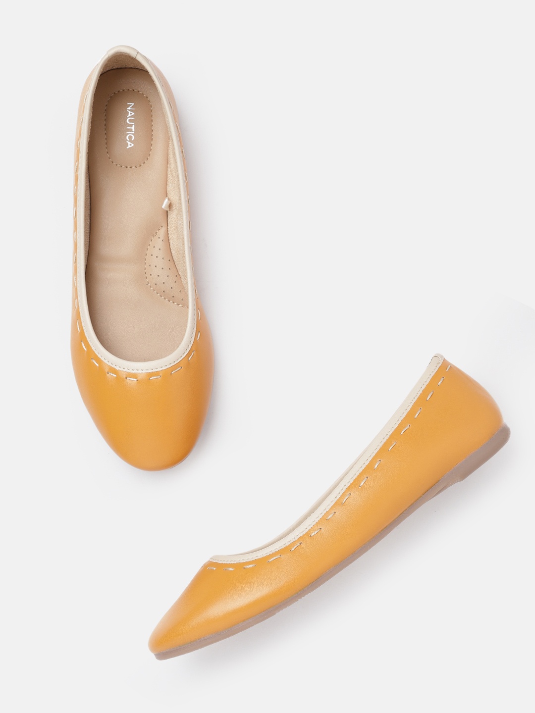 

Nautica Women Mustard Yellow Solid Leather Ballerinas