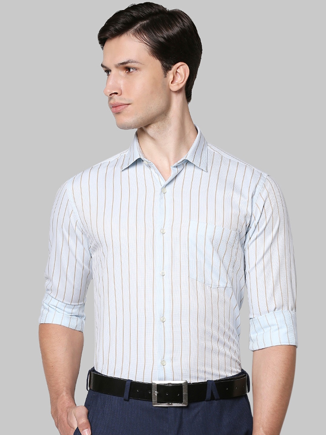 

Park Avenue Men Blue Slim Fit Opaque Striped Formal Shirt