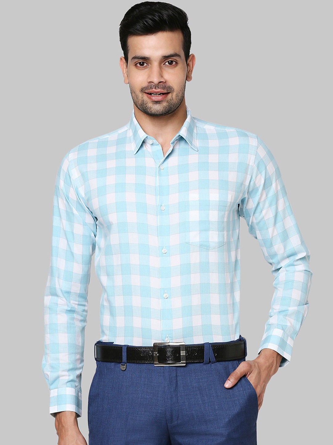 

Park Avenue Men Blue Slim Fit Opaque Checked Casual Shirt