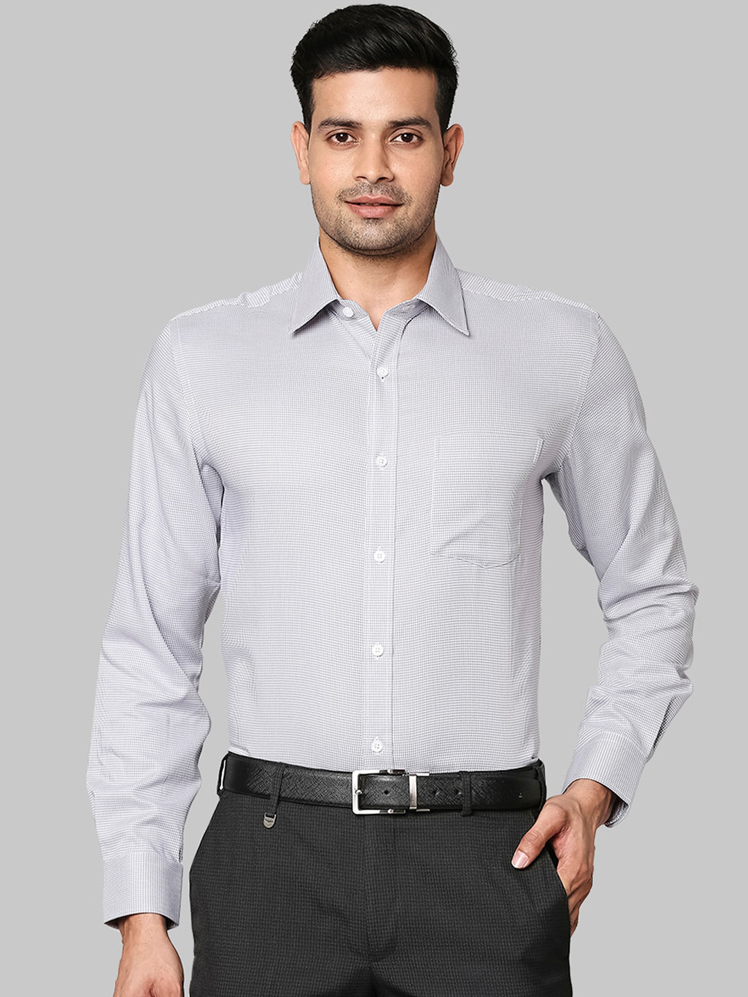 

Park Avenue Men Grey Pinstripes Opaque Striped Formal Shirt
