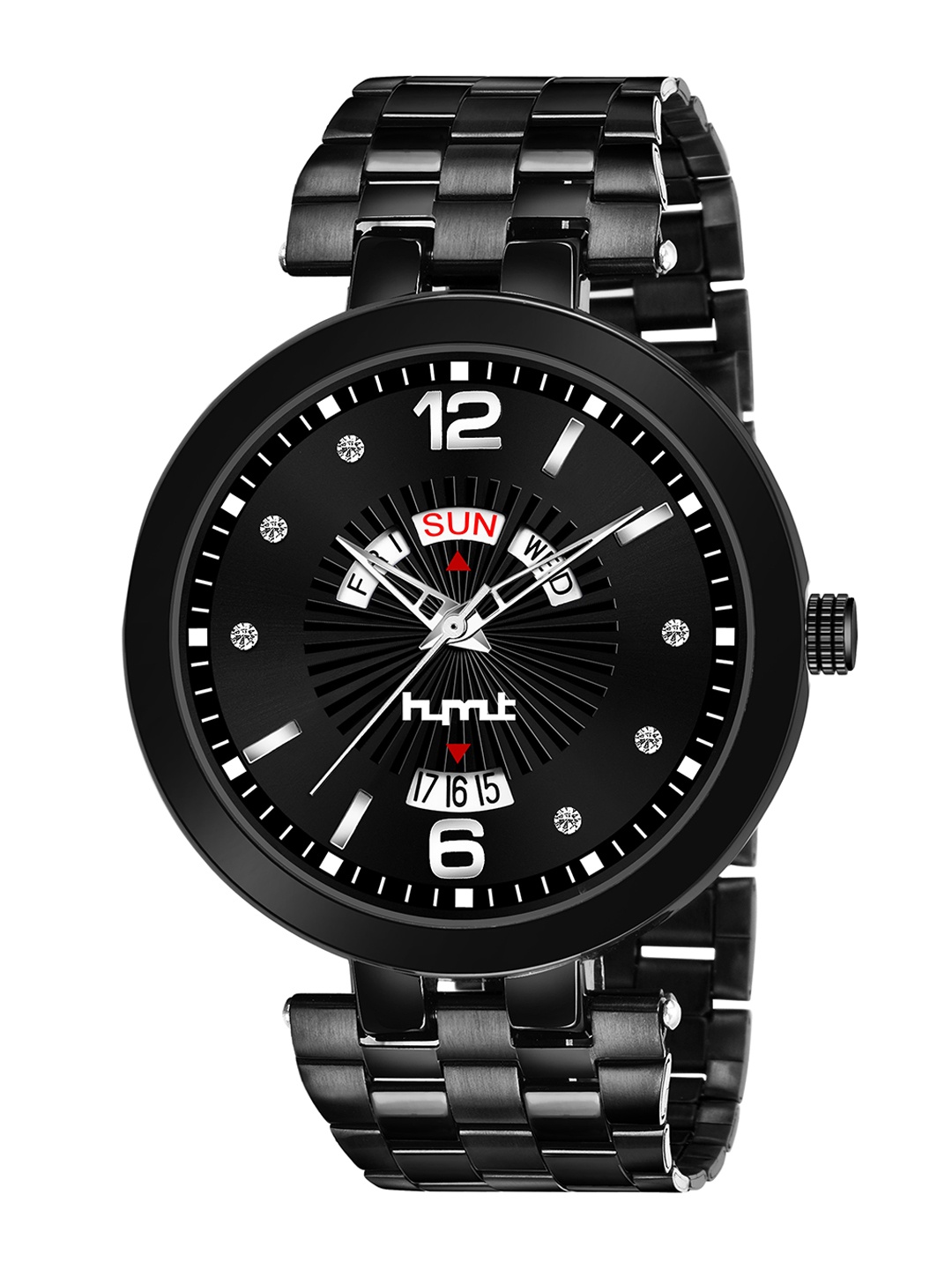 

HYMT Men Black Embellished Dial & Black Bracelet Style Straps Analogue Watch HMTY-7005