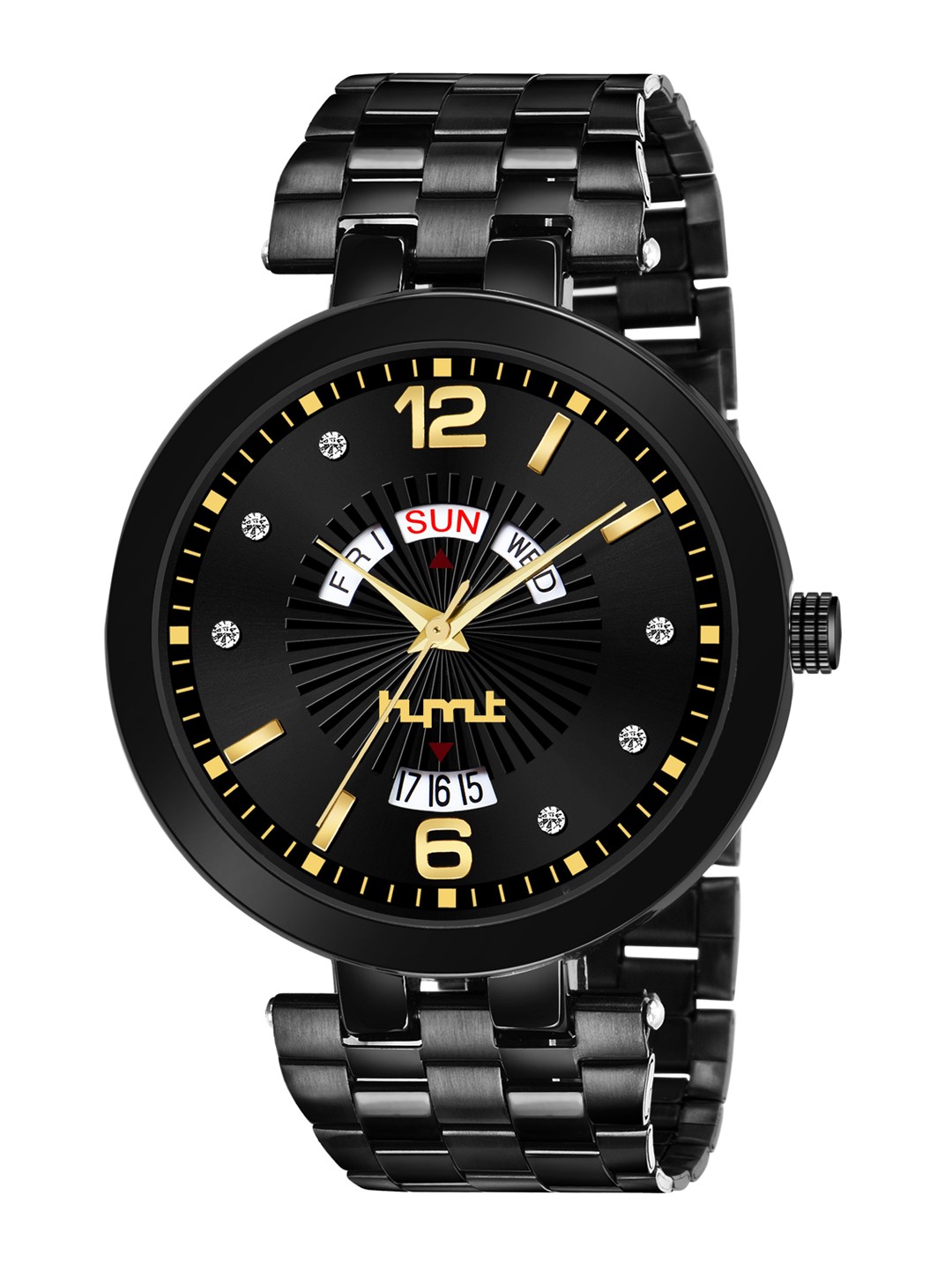 

HYMT Men Black Dial & Black Stainless Steel Bracelet Style Straps Analogue Watch