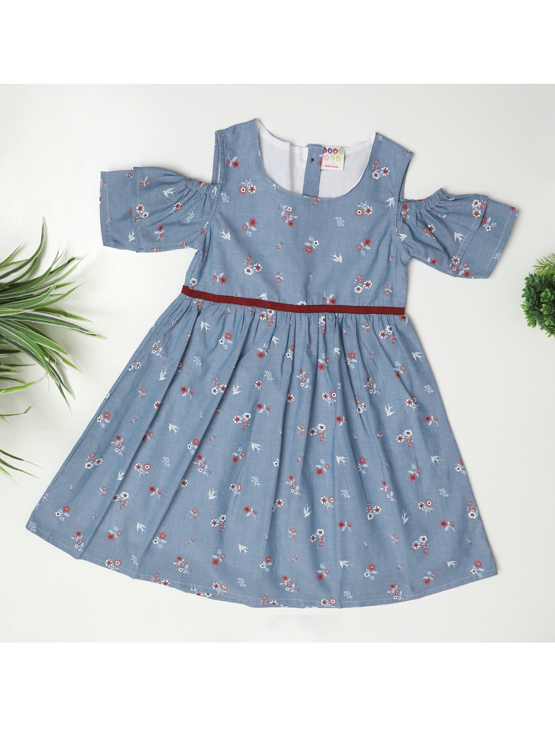 

ZION Blue & Red Floral Pure Cotton Dress