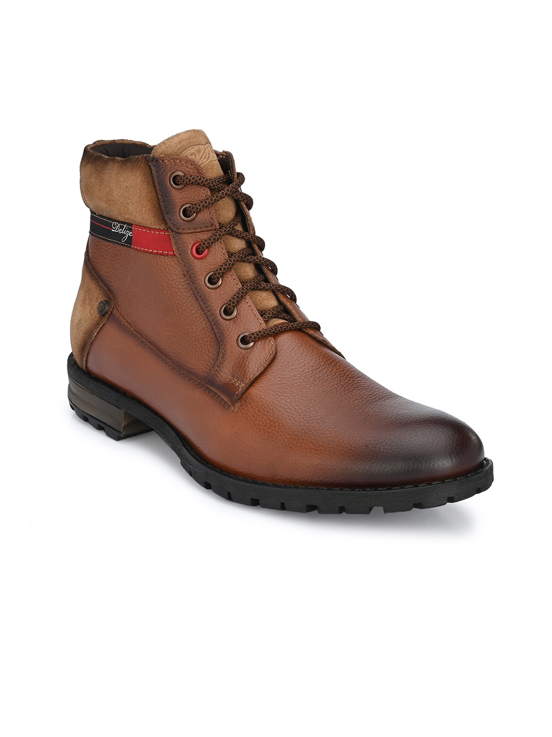 

Delize Men Tan Perforations Leather Flat Boots