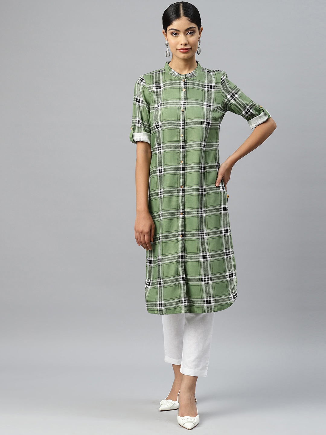 

AURELIA Women Green Printed Regular Kurta with Trousers