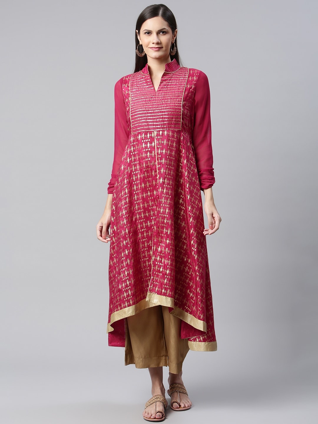 

AURELIA Women Pink & Gold-Toned Ethnic Motifs Printed Kurta