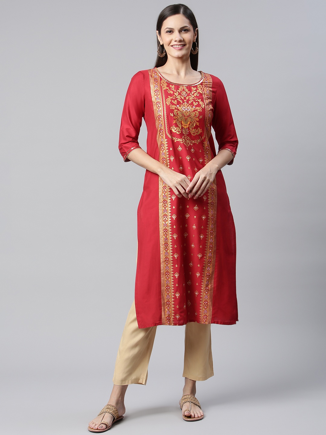 

AURELIA Women Ethnic Motifs Printed Kurta, Red