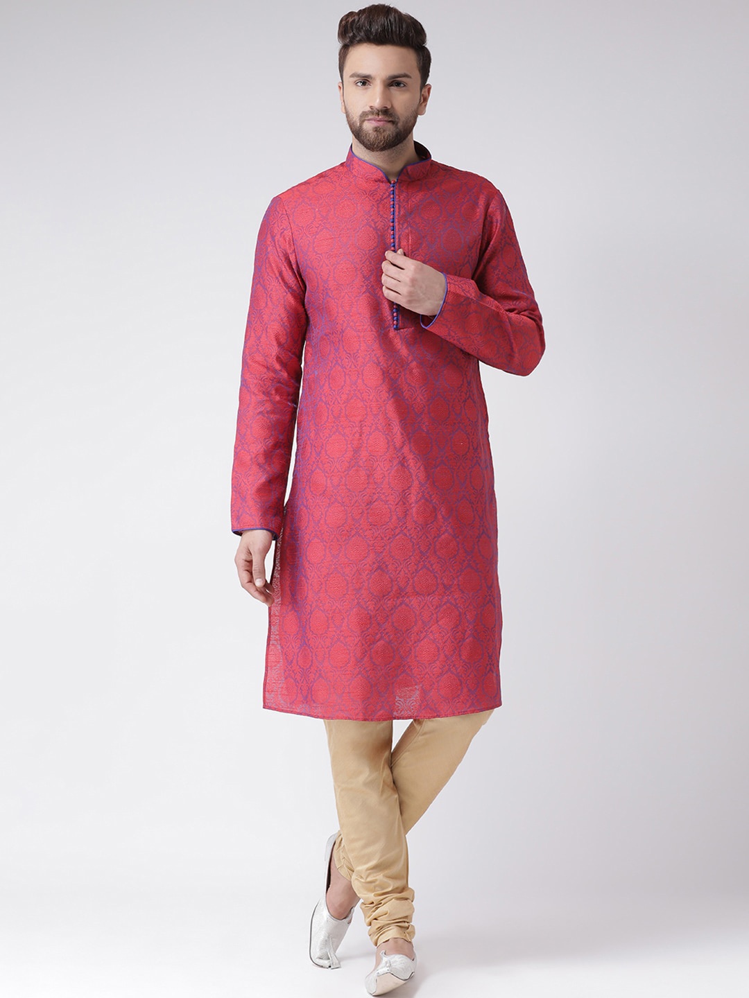 

Chitwan Mohan Men Pink Regular Kurta with Churidar