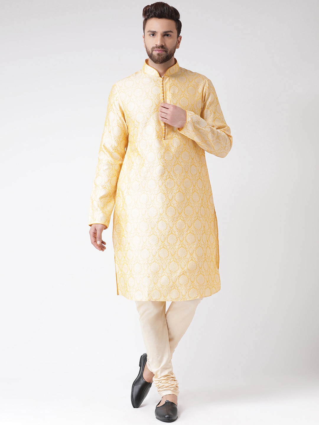 

Chitwan Mohan Men Yellow Regular Kurta with Churidar