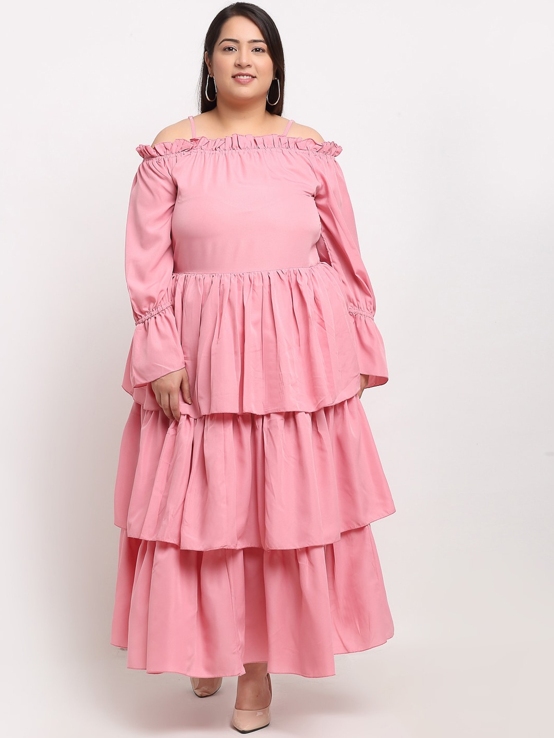 

Flambeur Pink Off-Shoulder Crepe Maxi Dress