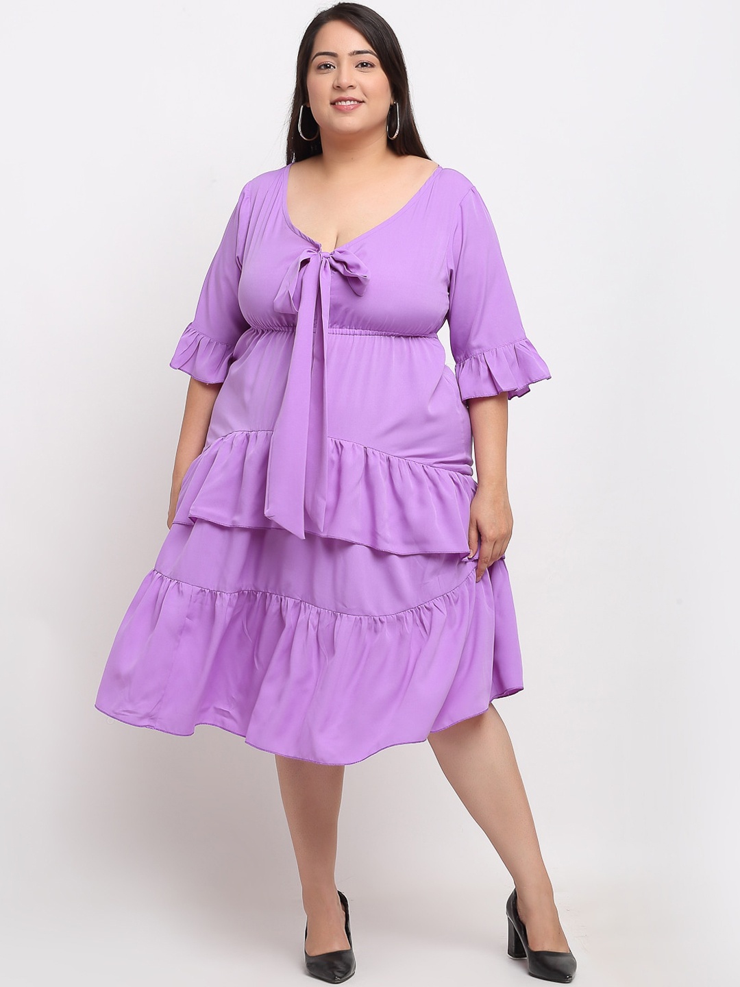

Flambeur Plus Size Women Lavender Crepe Empire Dress