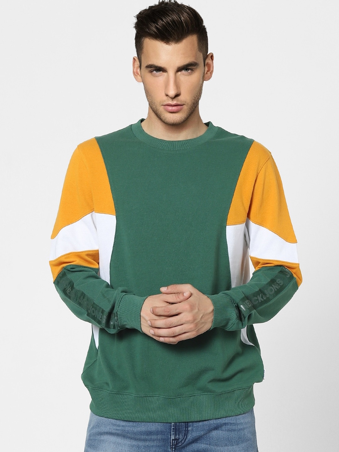

Jack & Jones Men Green Colourblocked Sweatshirt