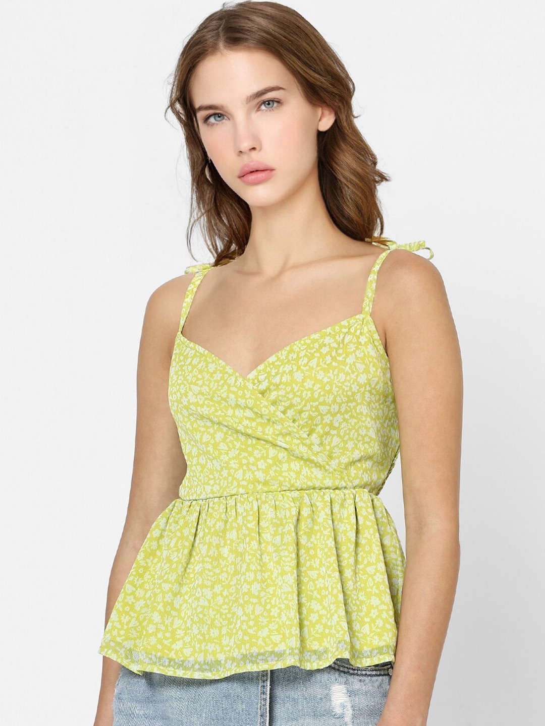 

ONLY Lime Green Floral Peplum Top