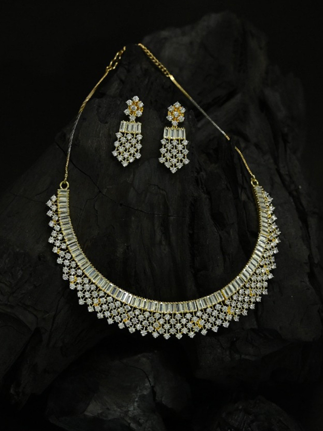 

Justpeachy Women Gold-Plated & American Diamond Studded Jewellery Set