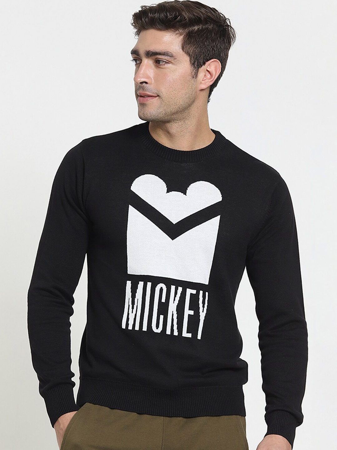 

Bewakoof Men Full Sleeve Flat Knit Sweater, Black
