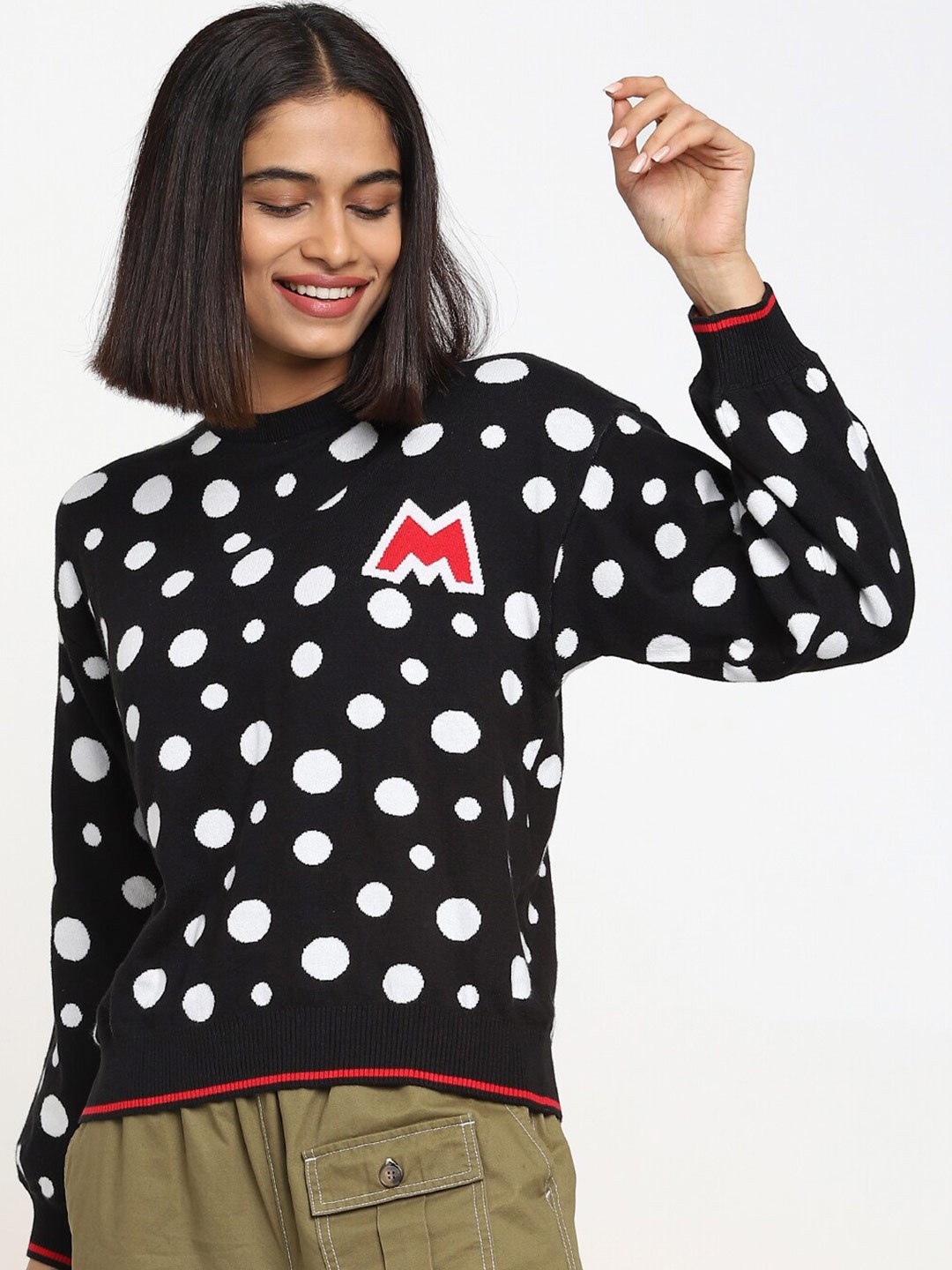 

Bewakoof Women Black & White Printed Cotton Pullover