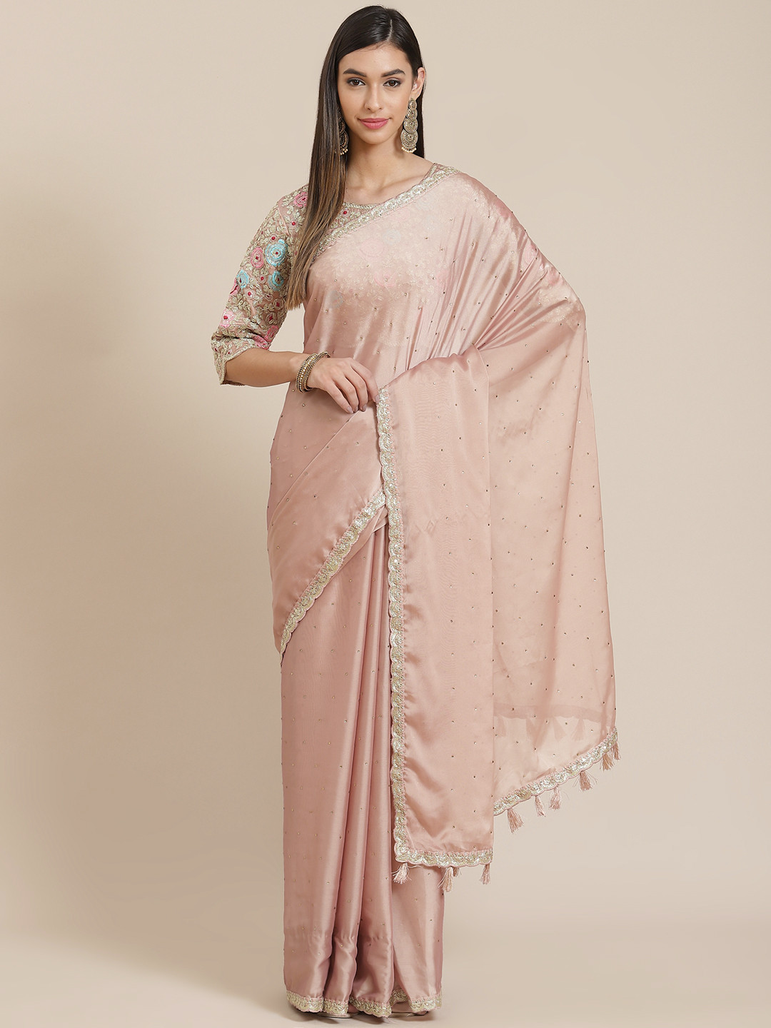 

Readiprint Fashions Nude-Coloured Embellished Organza Tussar Saree
