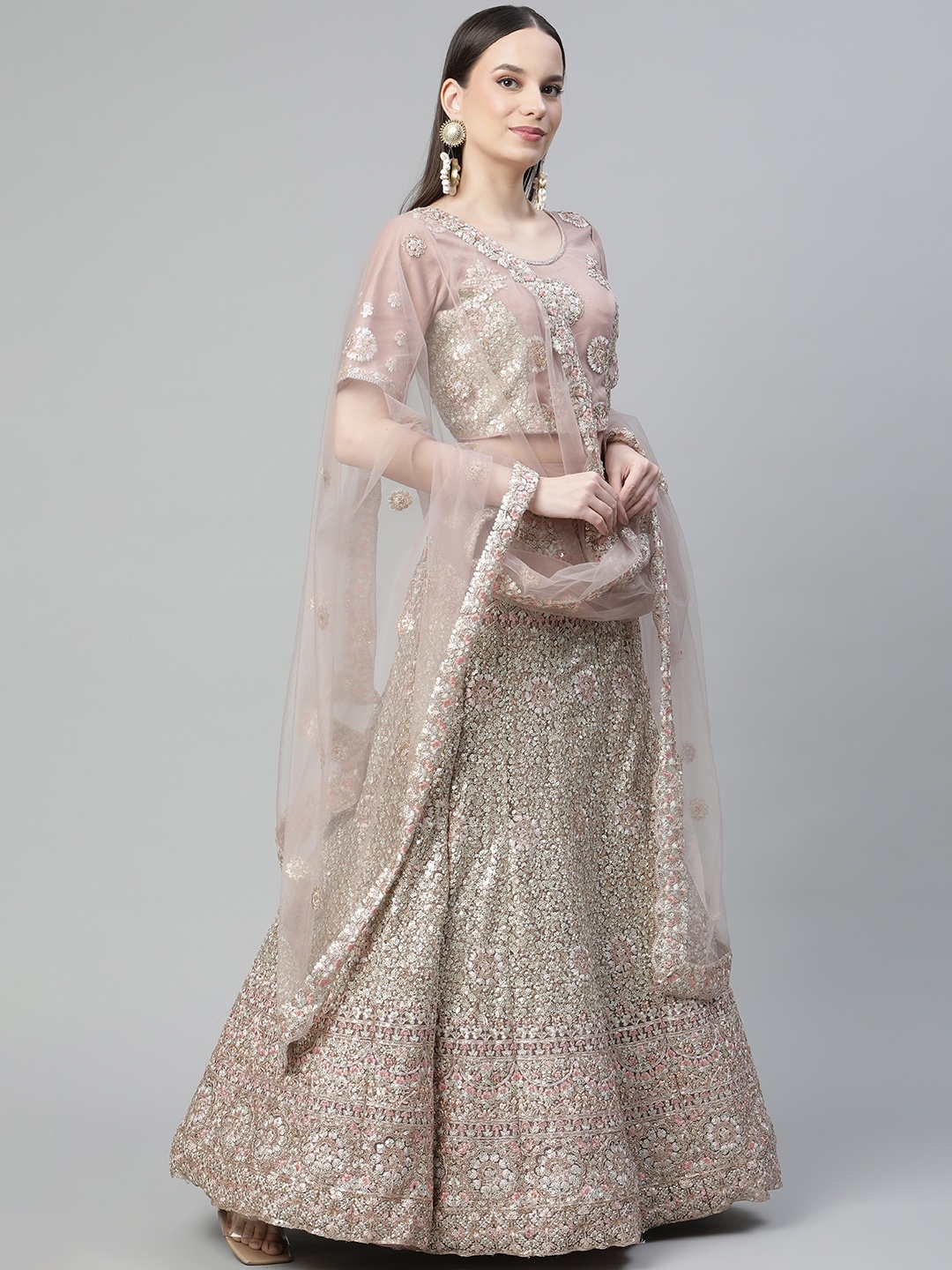 

Readiprint Fashions Mauve Embroidered Sequinned Semi-Stitched Lehenga & Unstitched Blouse With Dupatta