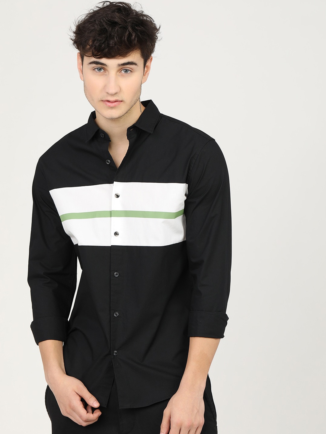 

HIGHLANDER Men Black Slim Fit Opaque Colourblocked Casual Shirt