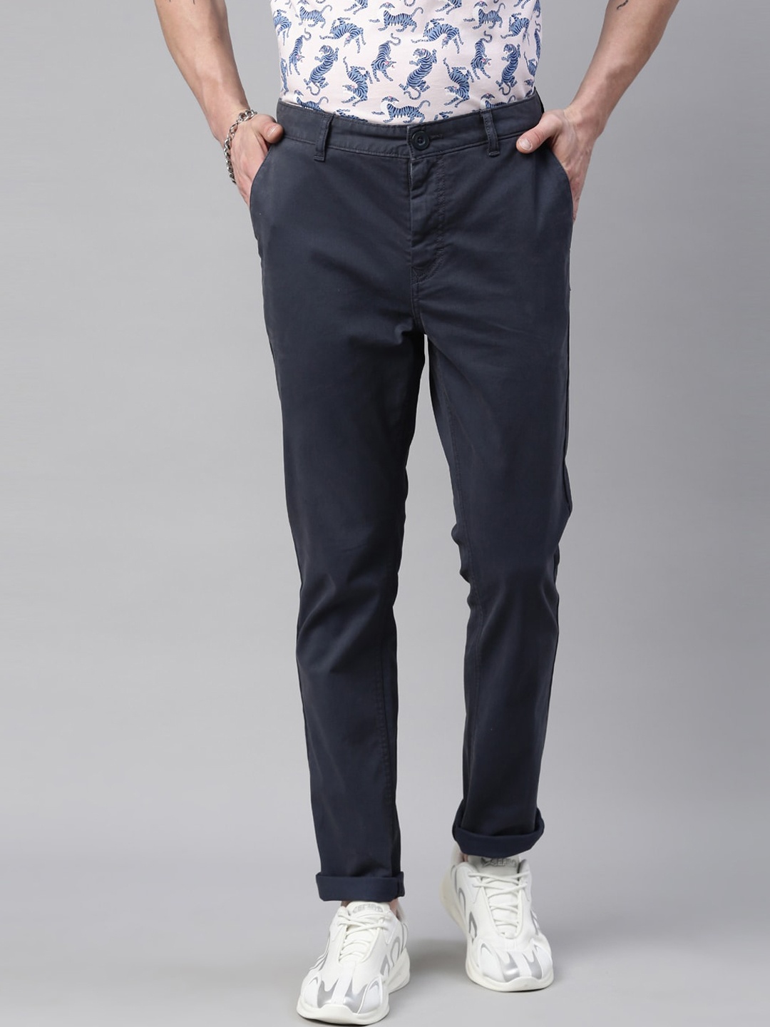 

Breakbounce Men Navy Blue Slim Fit Trousers