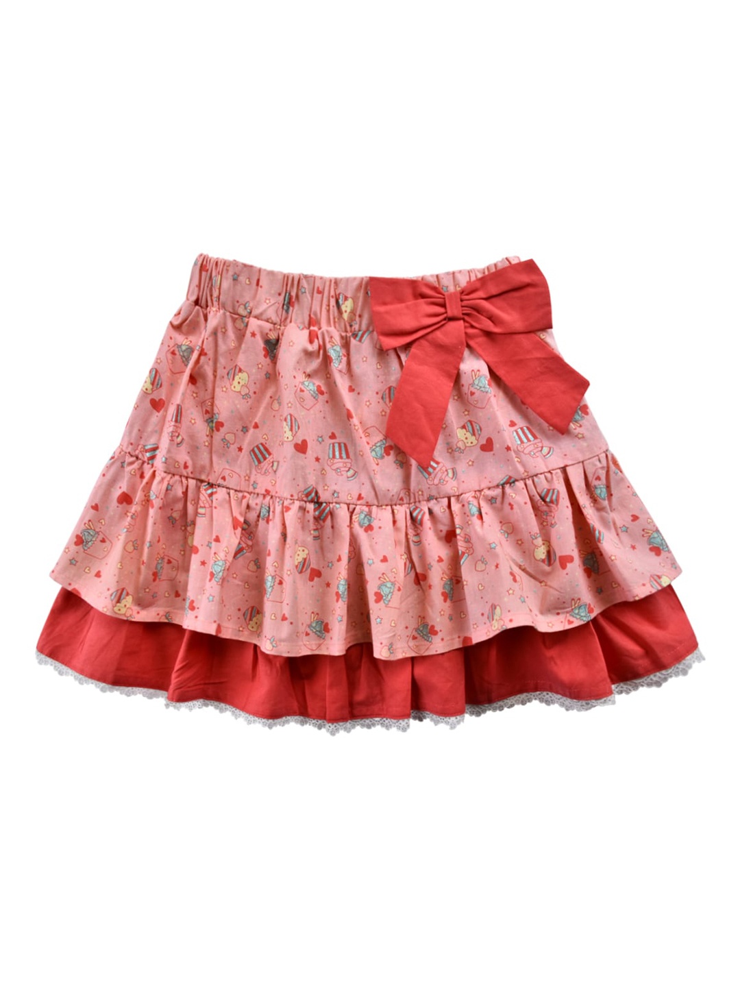 

milou Girls Peach & Red Printed Flared Knee Length Skirt