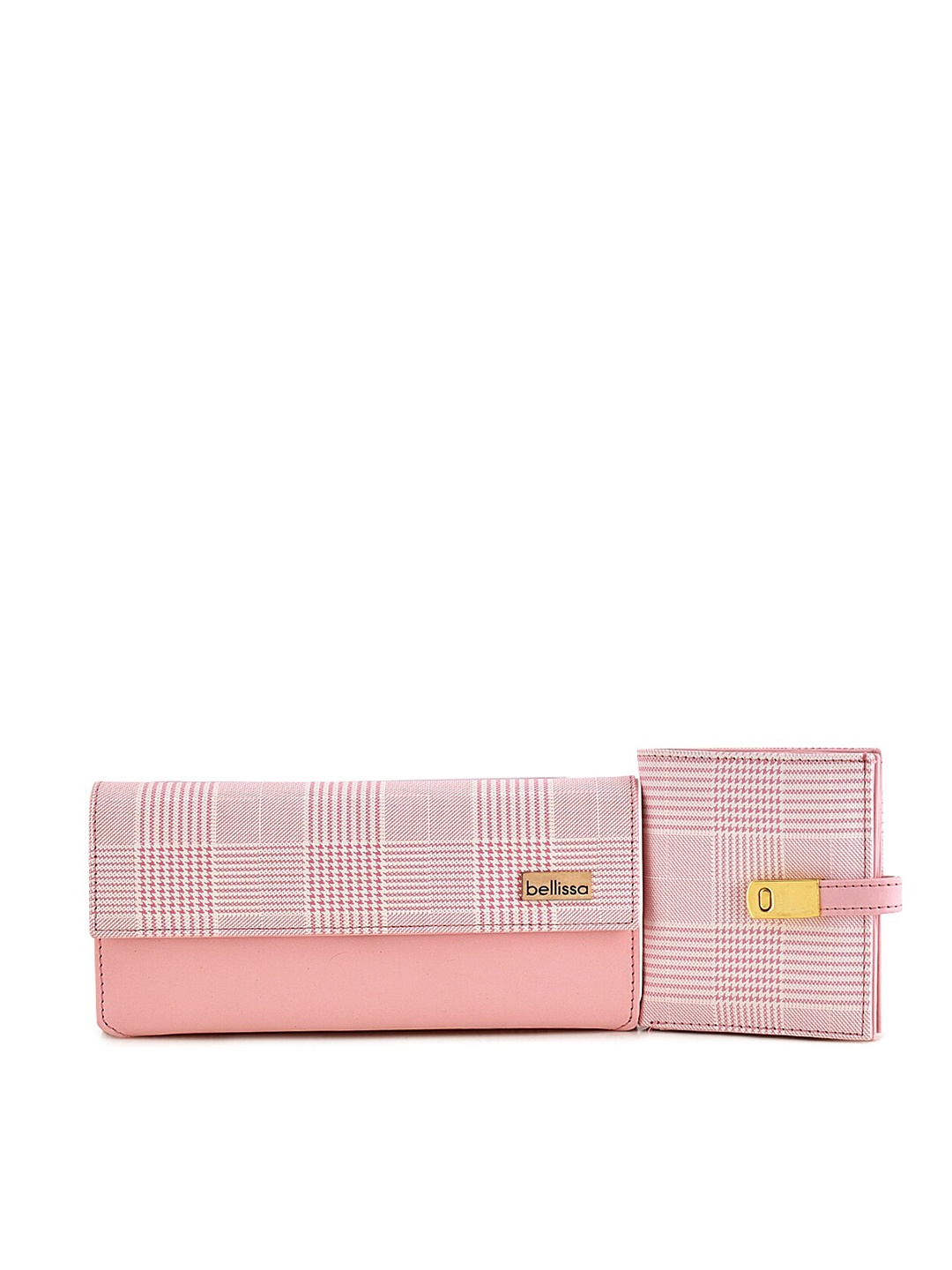 

Bellissa Women Pink & White Checked PU Envelope