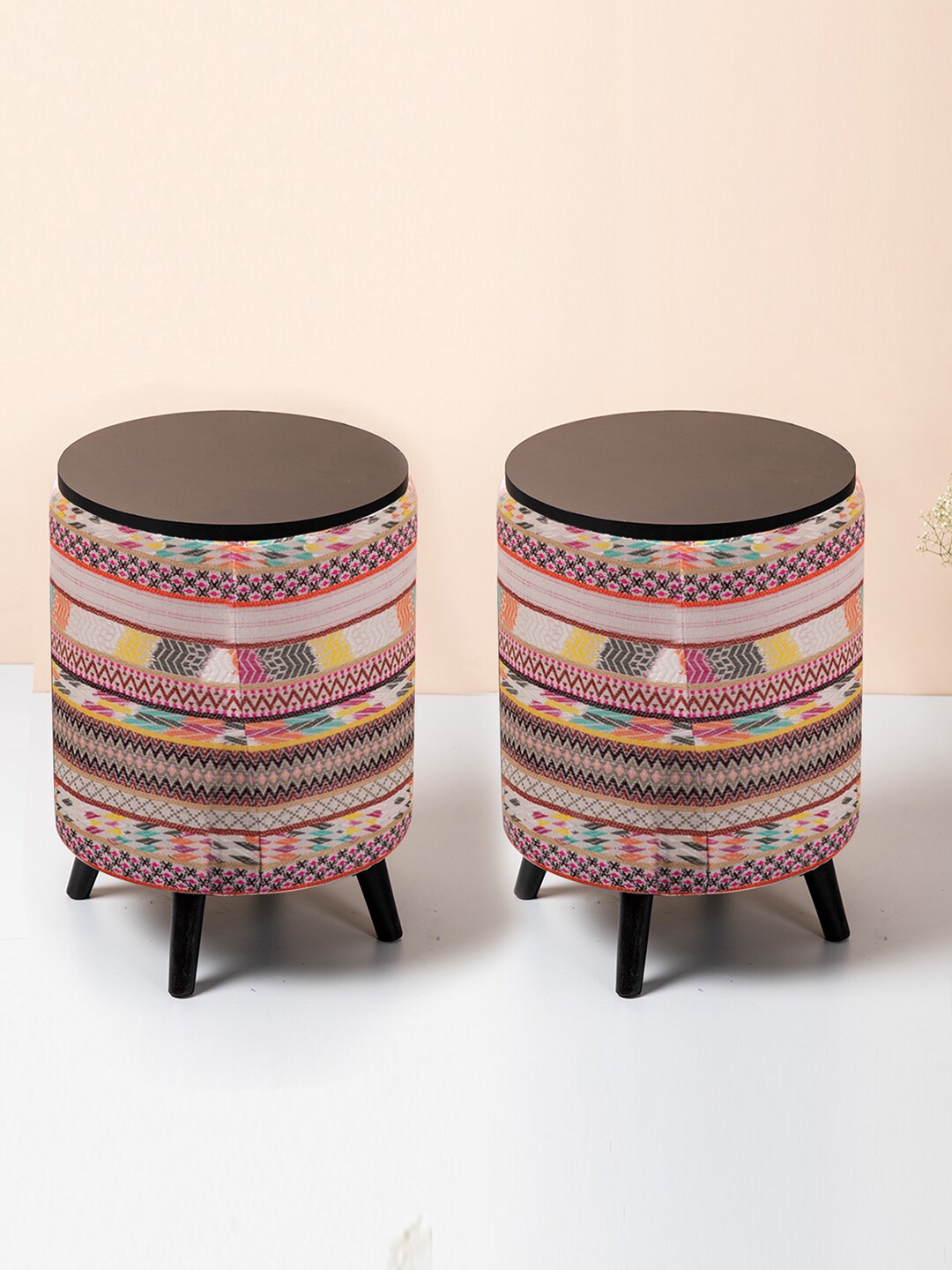 

nestroots Brown & Pink 2 Cylindrical Shape Sitting Storage Ottomans