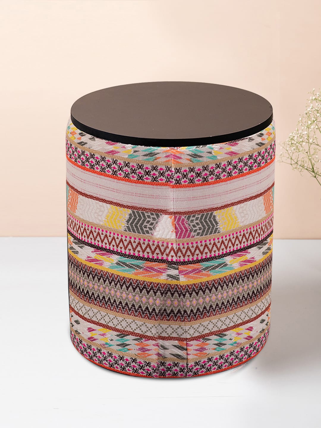 

Nestroots Multicoloured Self Design Storage Ottoman, Multi
