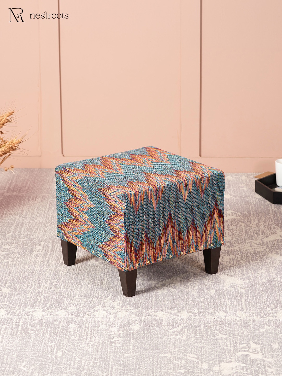 

nestroots Multicoloured Square Shape Sitting Wide Ottoman, Multi