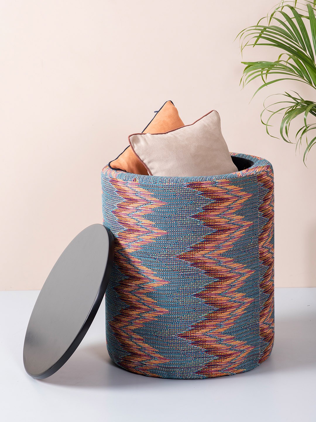

nestroots Multicoloured Cylinder Shape Storage Ottoman, Multi