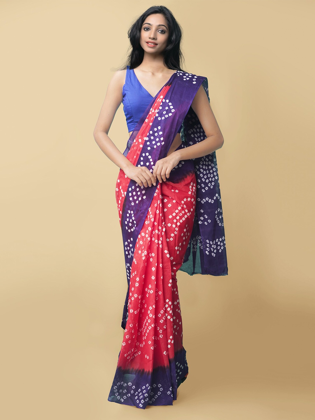 

Unnati Silks Orange & Blue Bandhani Printed Pure Cotton Bandhani Saree