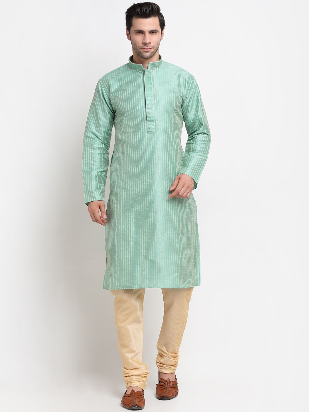 

KRAFT INDIA Men Sea Green Silk Woven Design Kurta