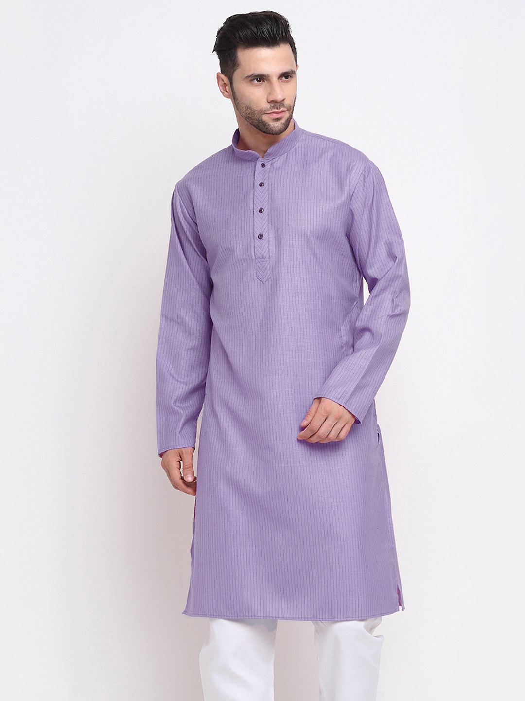 KRAFT INDIA Men Purple Striped Cotton Kurta