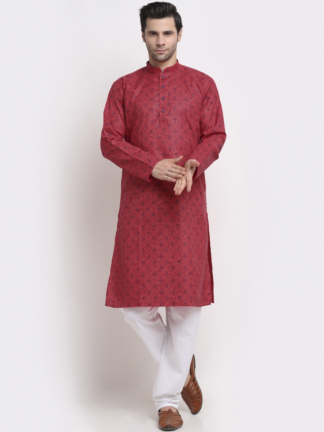 

KRAFT INDIA Men Pink Geometric Thread Work Dobby Kurta