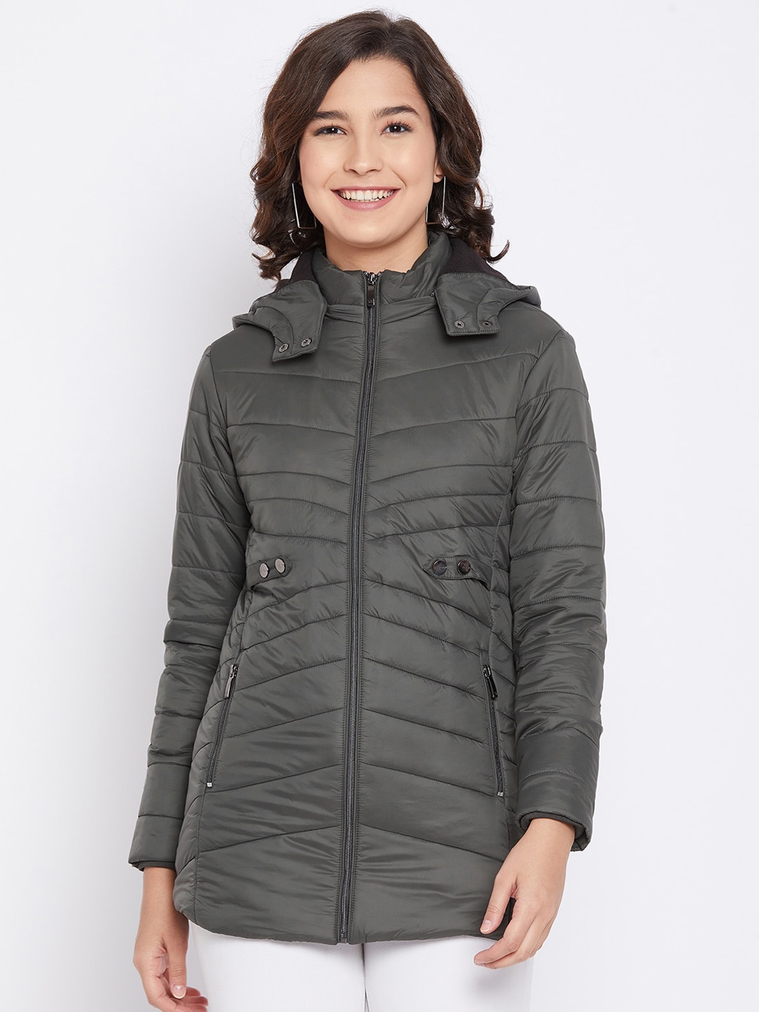 

Octave Women Olive Green Longline Puffer Jacket